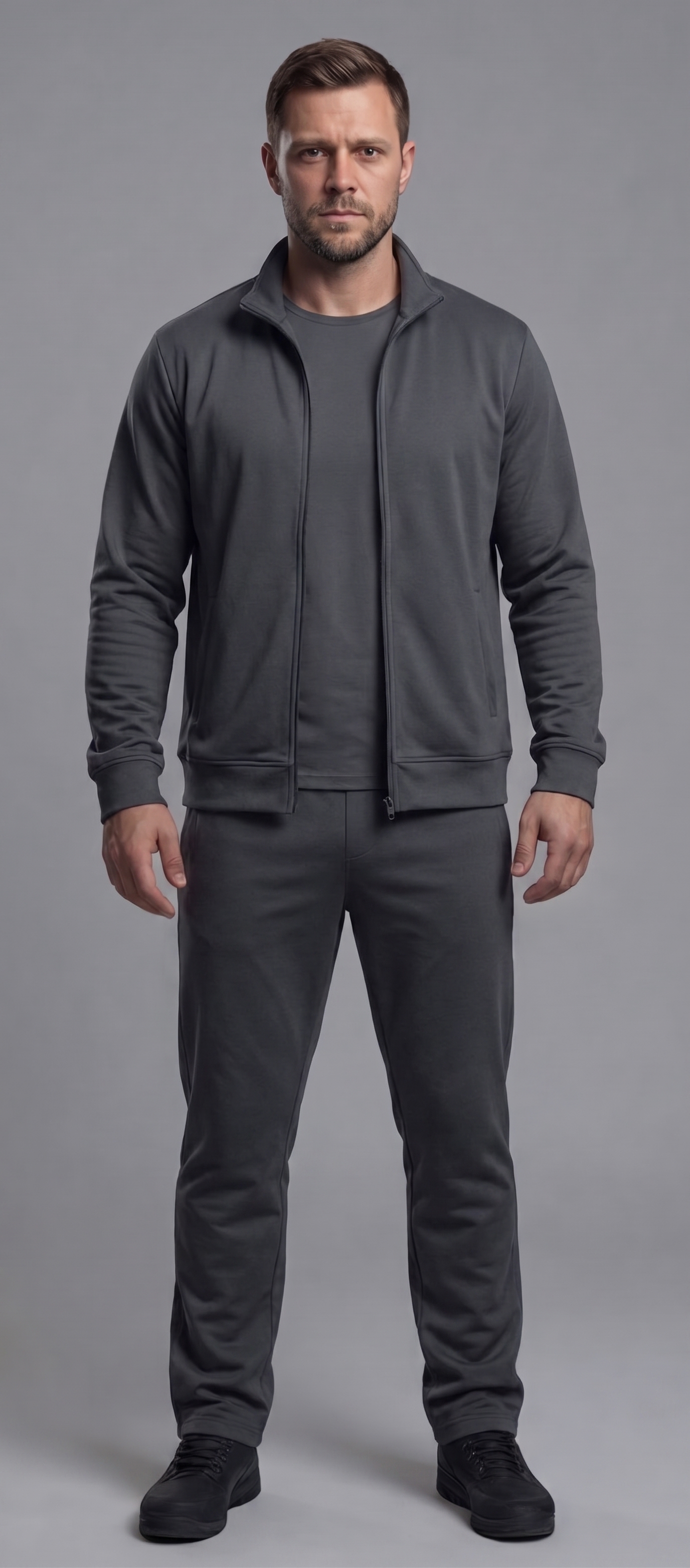 char_partner_v1 — серый спорткостюм без полосок, короткая борода